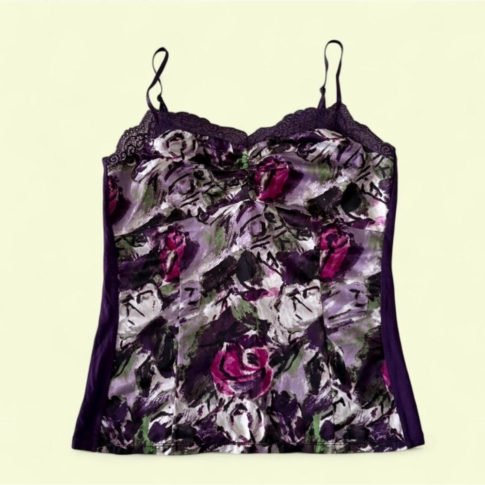 Ann Taylor Purple Floral Camisole with Lace